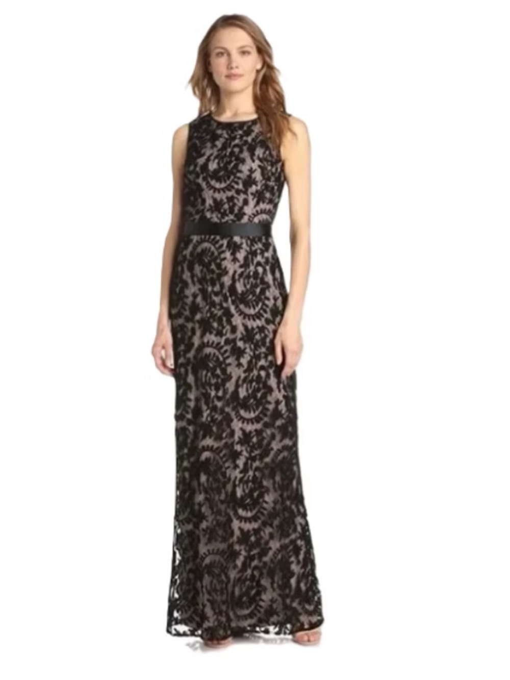 Adrianna Papell Illusion Lace Sleeveless Column Gown